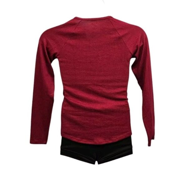 Jenni Pajama Top Womens Small Berry Wine Long Sleeve Ribbed Knit Split Neck - Picture 2 of 5